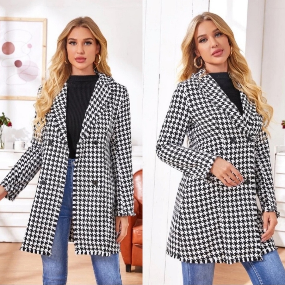 NWT black and white winter coat medium button up front thick material non lined